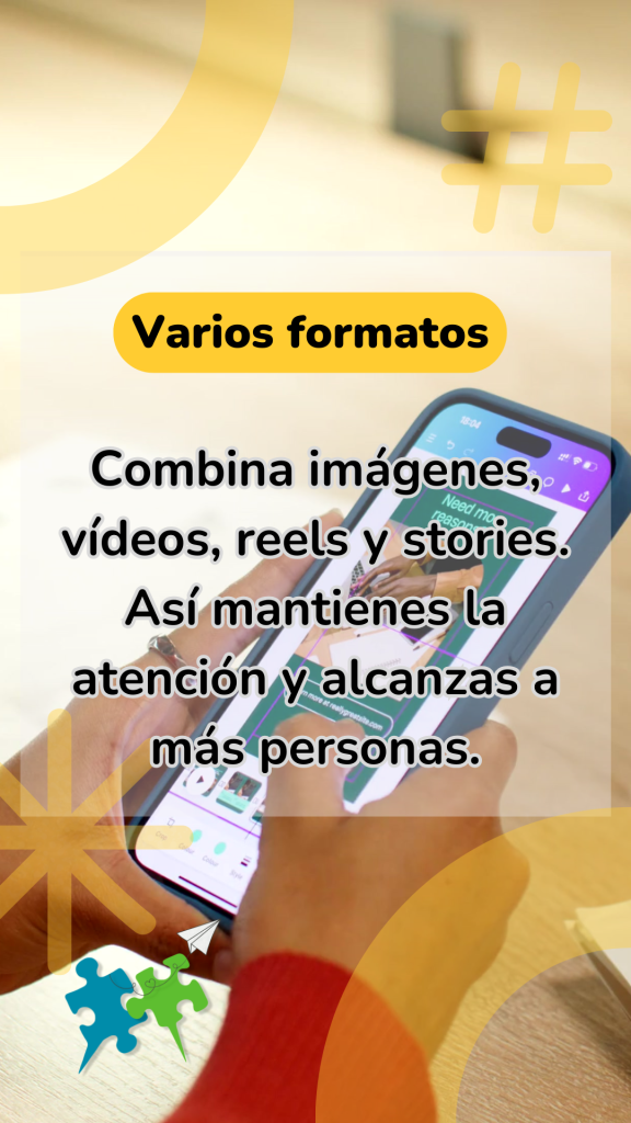 Varios formatos como imágenes, vídeos y reels en tu estrategia de contenidos en redes sociales
